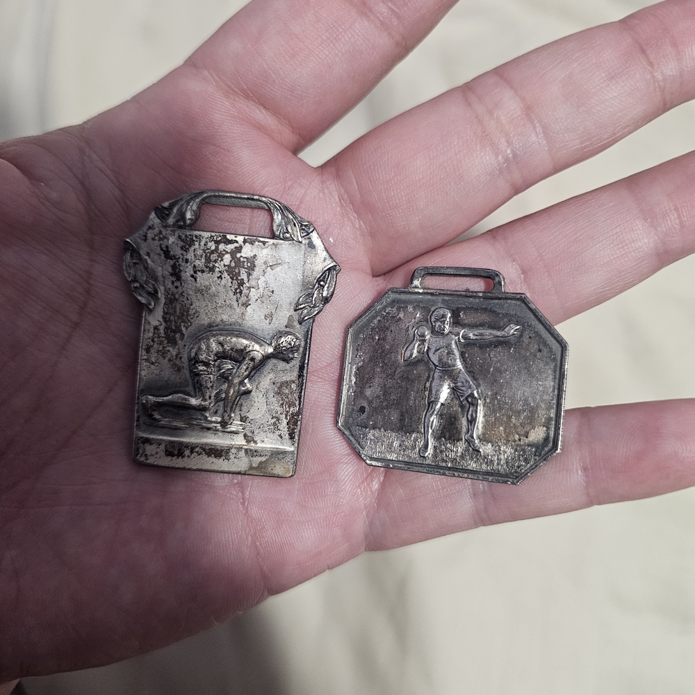 Antique Silver Tone Polo and Track Watch Fobs Or Keychains (2 Total)